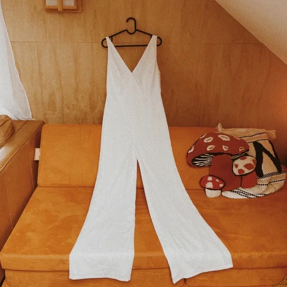 Aakaa Pants Jumpsuits Aakaa White Womens Wide Leg Jumpsuit